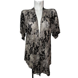 CHICO'S travelers Top Sz M (1) Brown Floral Mesh Open Knit Lightweight Cardigan